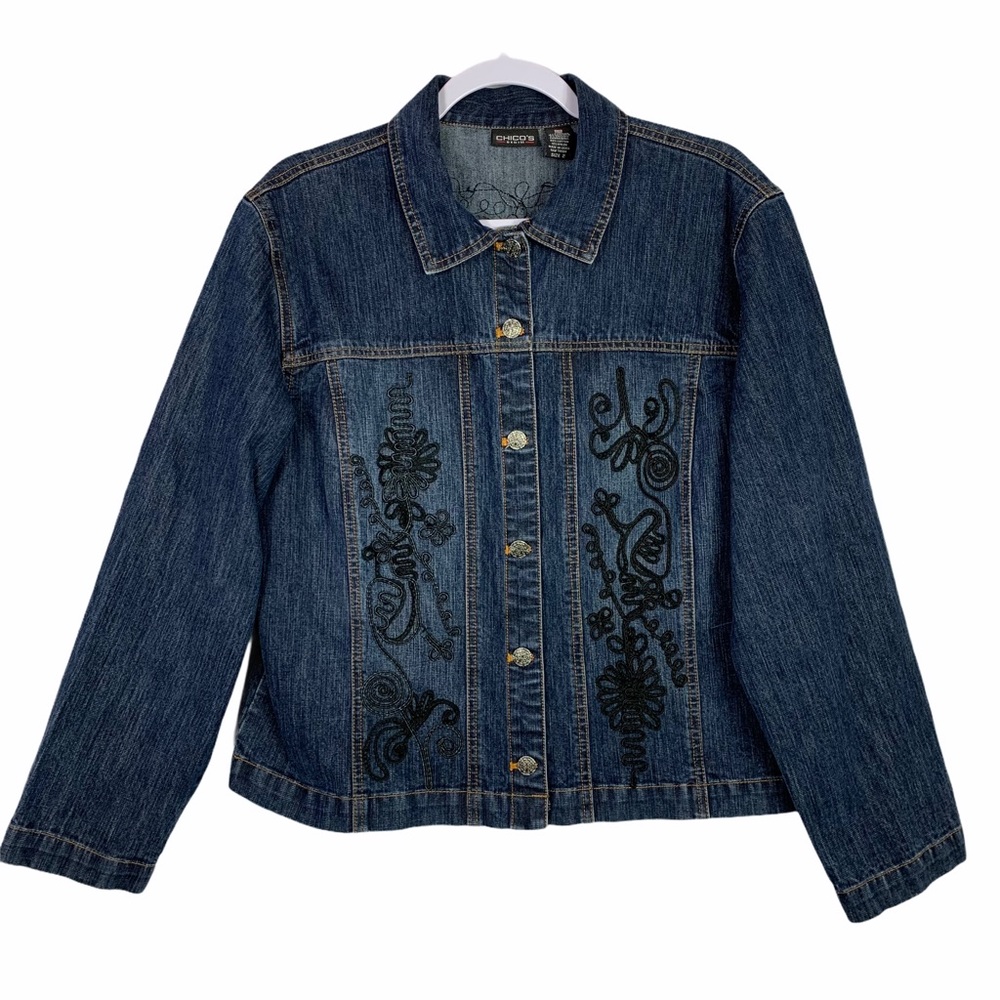 Chico’s Embroidered Appliqué Denim Jean Jacket 12